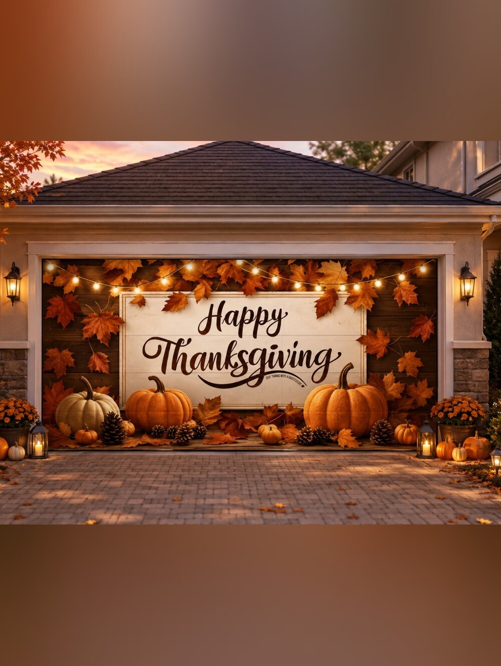 Thanksgiving Festive Garage Door Cover, 16X8FT